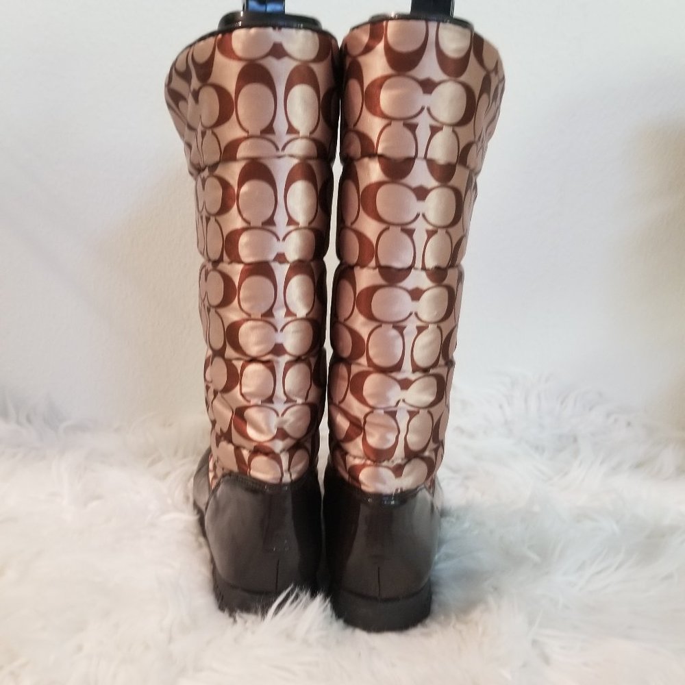 Coach Jolt Snow Boots Signature Brown & Cream Quilted Nylon Weatherproof 8 B - Picture 5 of 9